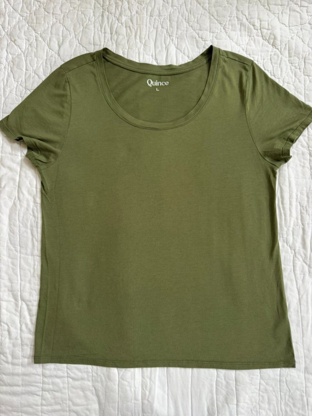 🫒Olive Cotton‑Modal Scoop‑Neck Tee Quince Women’s Large Soft Essential Top